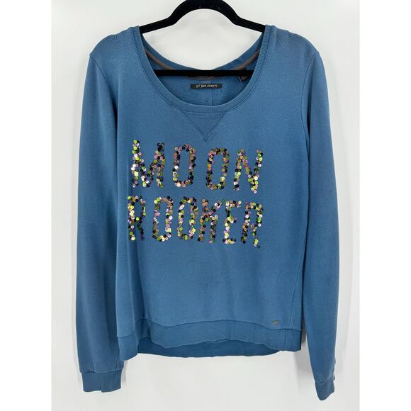 MAISON SCOTCH Moon Rocker Blue Sequin Long Sleeve Crewneck Sweatshirt Size 2 M - Picture 1 of 6